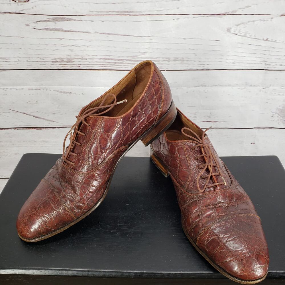 Beltrami Men's Crocodile Made in Italy Oxford Dress Shoes Size 8
